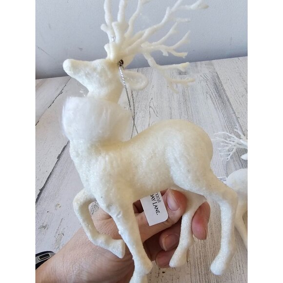 Vintage Macys holiday time reindeer fur glitter white ivory ornament Xmas tree - Picture 4 of 11